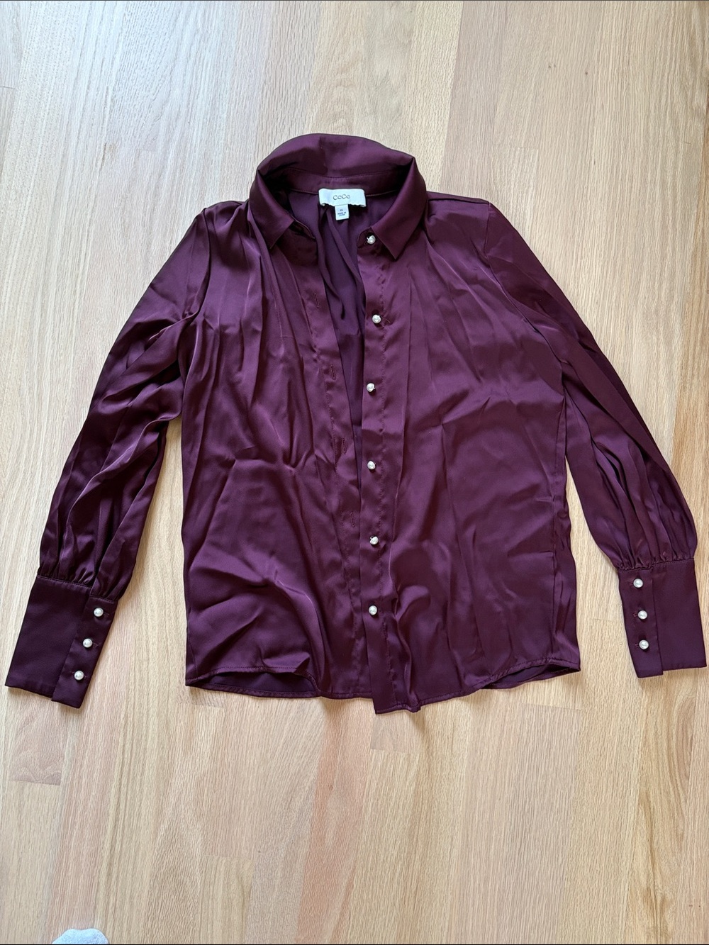 Cece elegant silk button up with pearl buttons